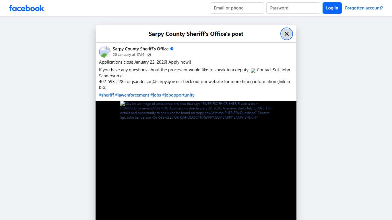 Applications close January... - Sarpy County Sheriff's Office Facebook